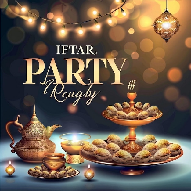 Iftar party with glowing lanterns greeting card iftar party flyer ramadan