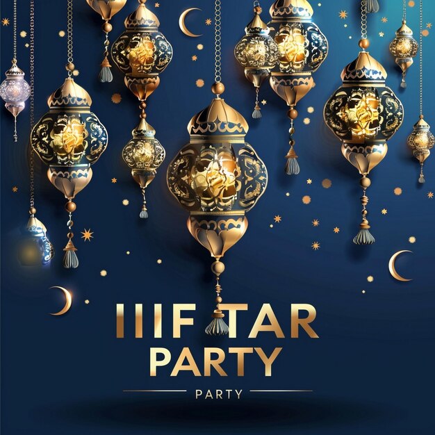 Iftar party with glowing lanterns greeting card iftar party flyer ramadan