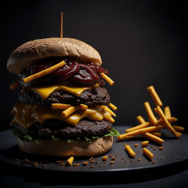 ignite cravings with a captivating medium closeup shot of a gourmet burger