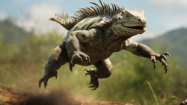 Iguana animal jumping field wallpaper images Generative AI