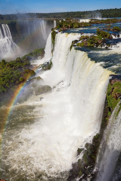 Iguazu Falls (Cataratas del Iguazu) are waterfalls of the Iguazu River on the border of the Argentina and the Brazil. Iguazu are the largest waterfalls system in the world.