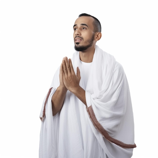 Ihram clothes man muslim praying to God in hajj says Hajj Mabroor Kaaba Umra religious Islamic Ads