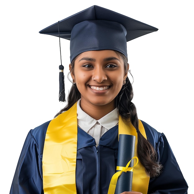 iIndian woman graduate student in mortarboard and bachelor gown AI generative