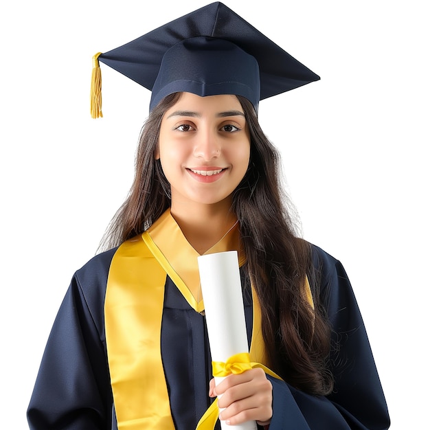 iIndian woman graduate student in mortarboard and bachelor gown AI generative