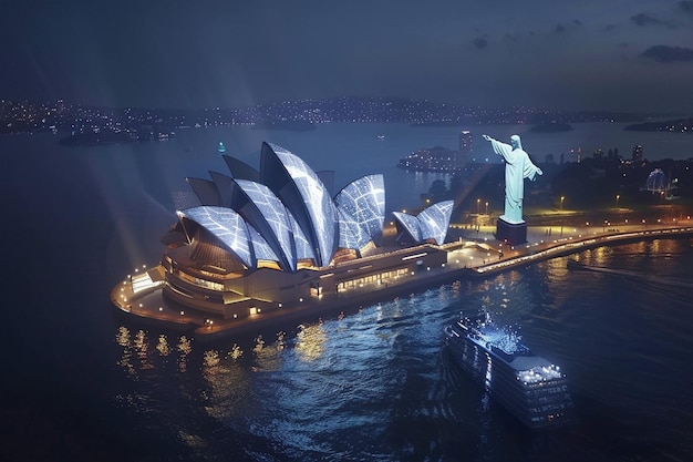 Illuminate the Sydney Opera House and Christ the R generative ai