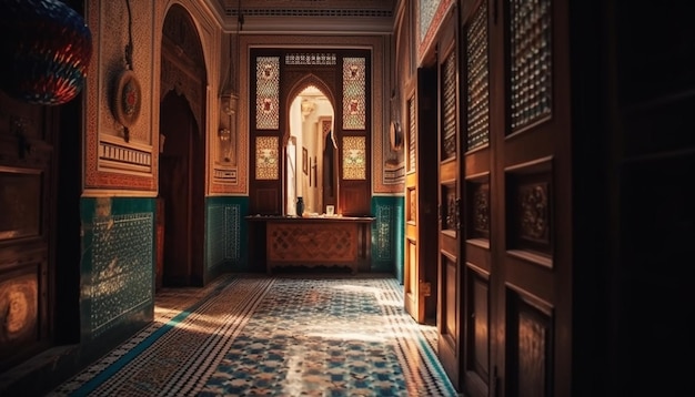 Illuminated altar inside ancient cathedral exudes spirituality generated by AI