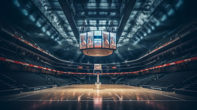 Illuminated basketball stadium Illustration AI GenerativexA