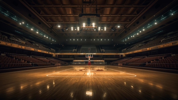 Illuminated basketball stadium Illustration AI GenerativexA