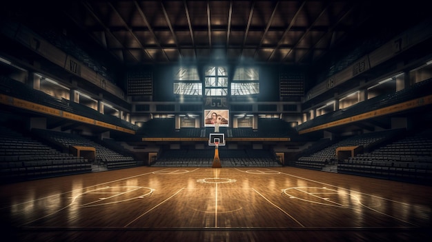 Illuminated basketball stadium Illustration AI GenerativexA