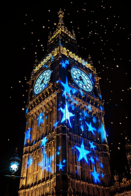 Photo illuminated big ben clock tower at night