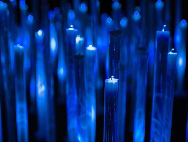 Photo illuminated blue candlestick shapes create mesmerizing atmosphere