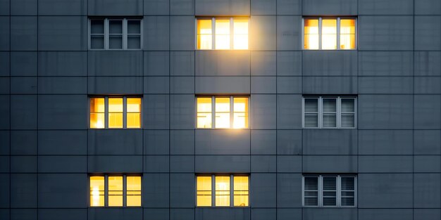 Illuminated Building with Many Windows at Night Casting Light on Surroundings Concept Night Photography Urban Architecture Light Effects Cityscape Building Illumination