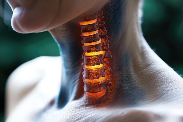 Illuminated Cervical Spine of a Person