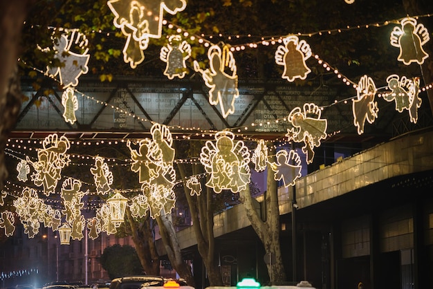 Illuminated Christmas decorations in the street