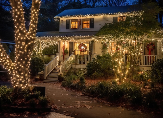 Illuminated Christmas garland in a tranquil setting