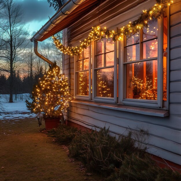 Illuminated Christmas garland in a tranquil setting