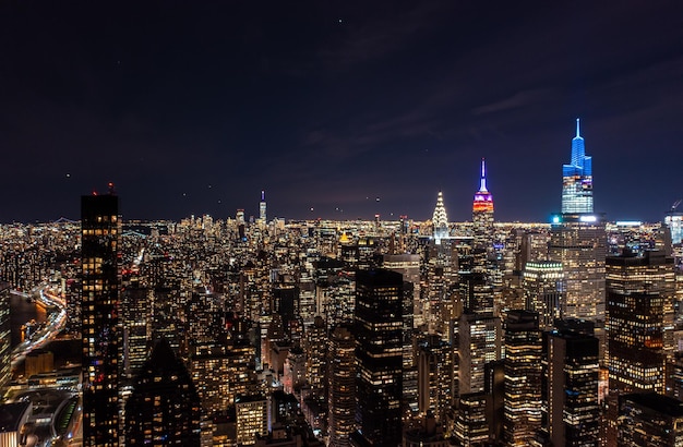 Illuminated cityscape at night