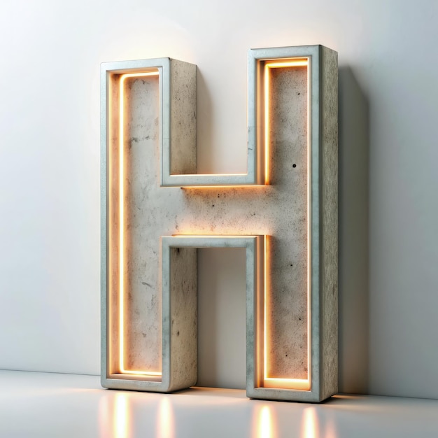 Illuminated Concrete Letter H Against White Wall Generative AI