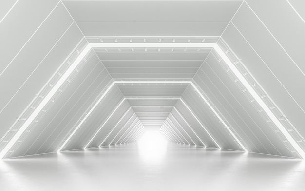 Illuminated corridor interior design. 3D rendering