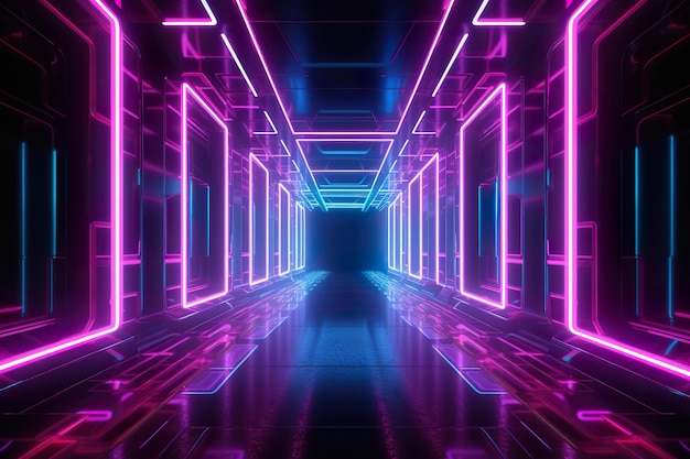 Illuminated corridor interior design Abstract interior sci fi corridors Generative Ai