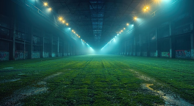 Photo illuminated football stadium awaits fans for an evening match under bright lights