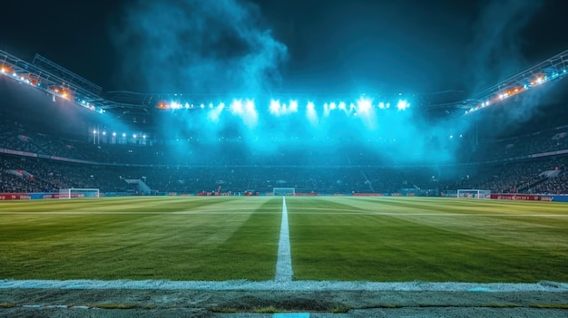 Illuminated Football Stadium Awaits Fans for an Evening Match Under Bright Lights