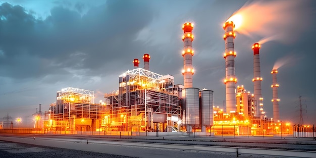 Illuminated gasfired power plant factory at night Concept Night Photography Industrial Landscape Urban Infrastructure Atmospheric Lighting Factory Architecture