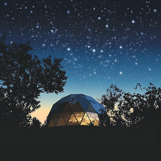 Photo illuminated geodesic dome under starry night sky