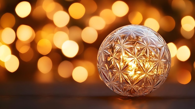 Photo illuminated glass orb with golden bokeh lights