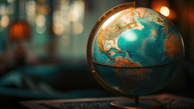 Illuminated globe on a dark background with bokeh