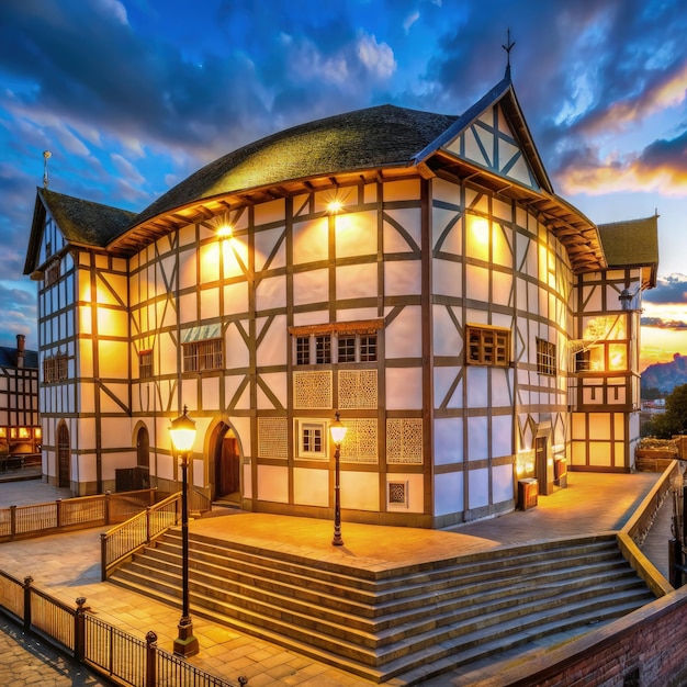 Illuminated Globe Theater at Sunset in London Generative AI