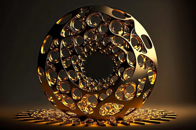 Illuminated golden black round platform in form of 3d render abstract geometric background generative ai