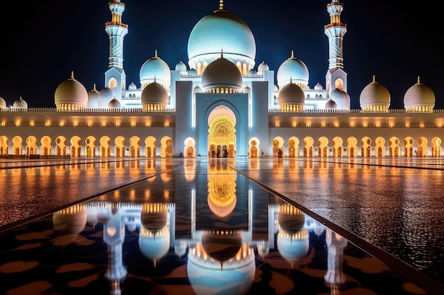 Illuminated Grand Mosque at night