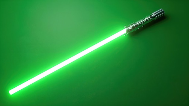 Illuminated green blade of scifi fantasy weapon on dark background