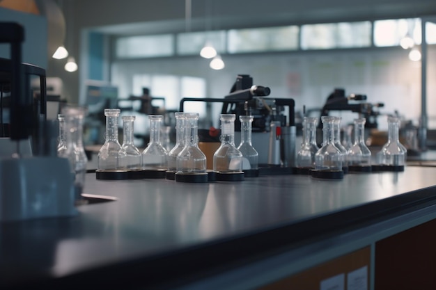 Illuminated High School Chemistry Laboratory with Students Conducting Experiments