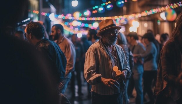 Illuminated lanterns light up the festive night generated by AI