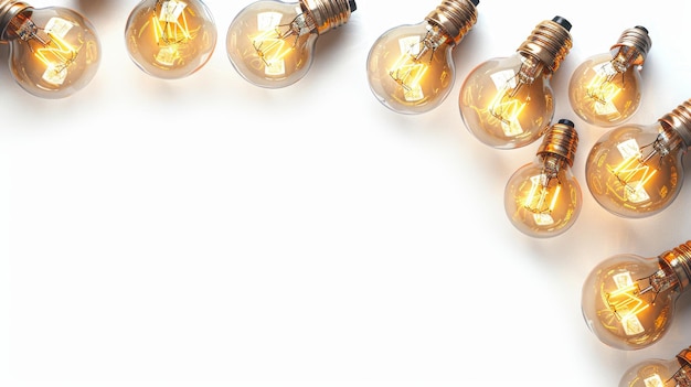 Illuminated Light Bulbs Forming a Business Frame on a Clean White Background for Creative and Professional Use