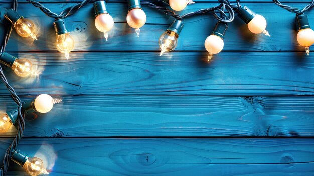 Illuminated Magic Christmas Lights Dance on Blue Wood