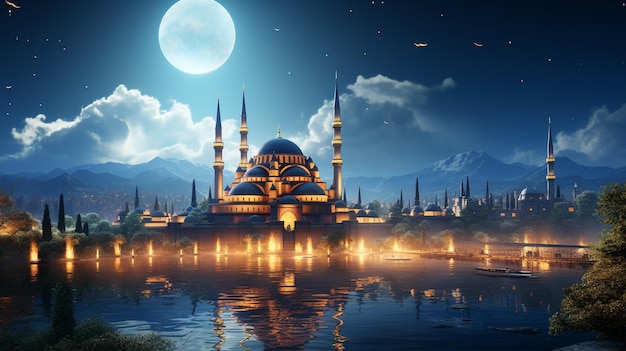 Illuminated minaret symbolizes spirituality in famous Blue Mosque