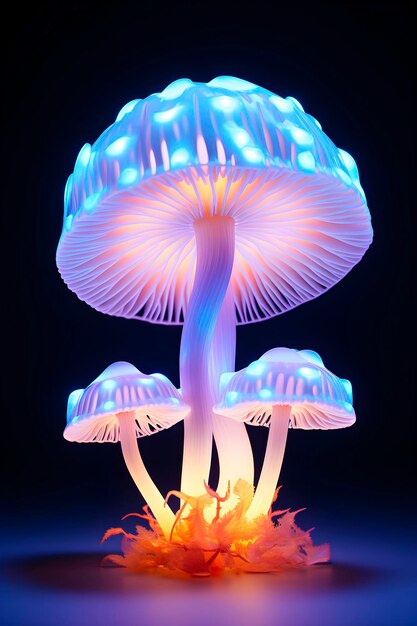 Illuminated Mushroom on Table AI generated