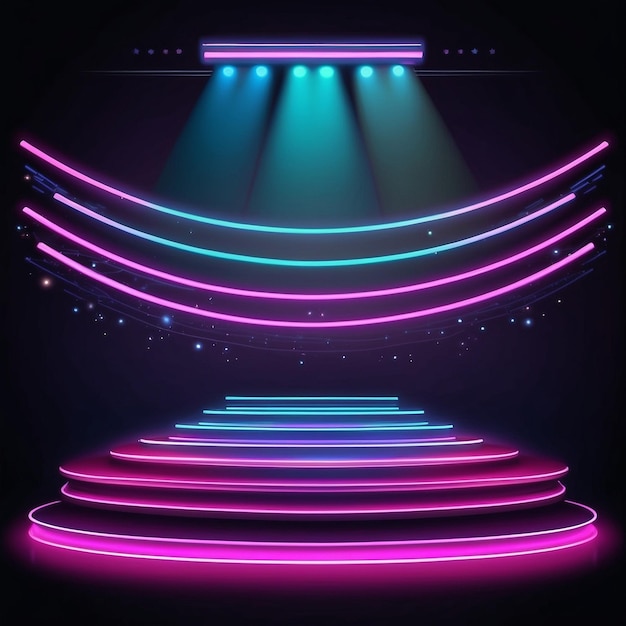 Illuminated neon lights stage realistic vector