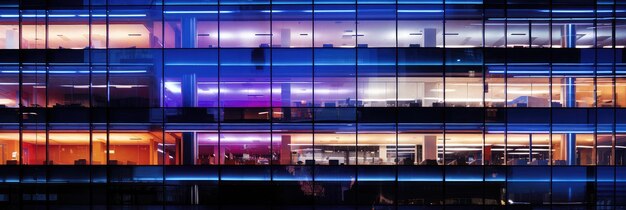 Photo illuminated office building facade after hours