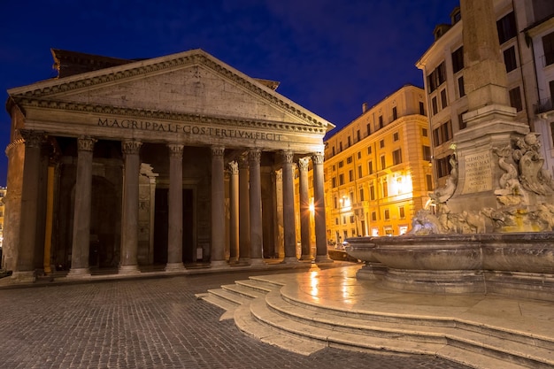 Illuminated Pantheon in Rome by night One of the most famous historic landmark in Italy