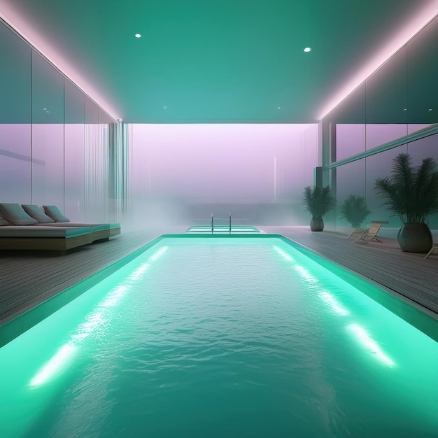 Illuminated Poolside Escape at Twilight