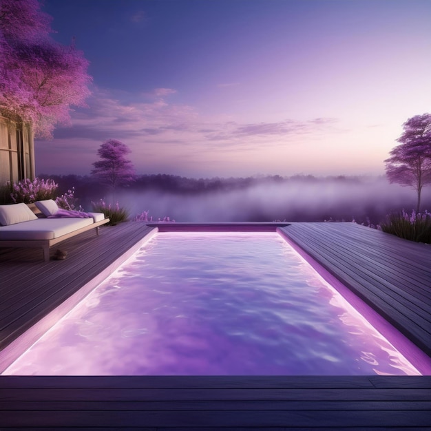 Illuminated Poolside Escape at Twilight