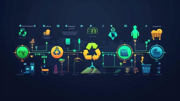 Photo illuminated recycling lifecycle infographic on dark background