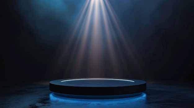 Illuminated Round Podium Stage with Spotlight Beams PNG Image