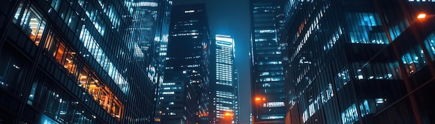 Photo illuminated skyscrapers at night cityscape