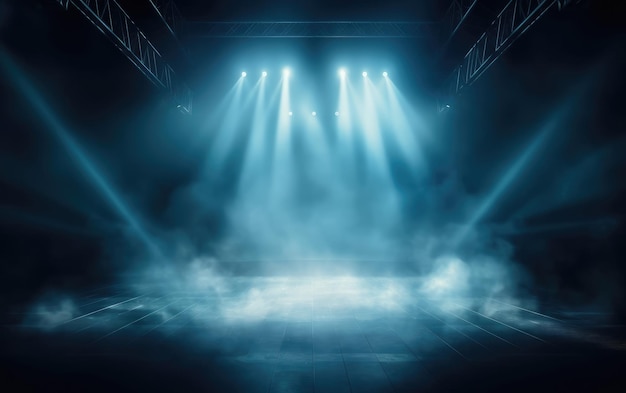 Illuminated stage with scenic lights and smoke Blue vector spotlight with smoke light Generative AI