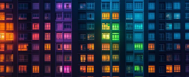 Photo illuminated windows of apartment building at night